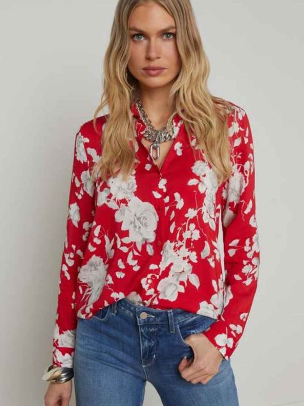 L'AGENCE Holly Floral Print Button-Up Shirt S NWOT
